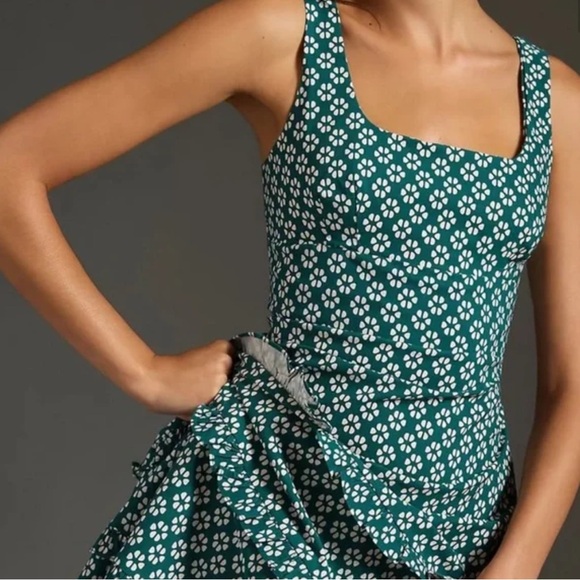 Anthropologie The Blythe Square-Neck Tiered Dress Midi Stretch Sleeveless XL - Picture 2 of 14